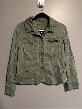 Women’s Olive Jean Jacket with Button Front